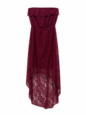 Trixxi Strapless Lace High-Low Dress in Wine